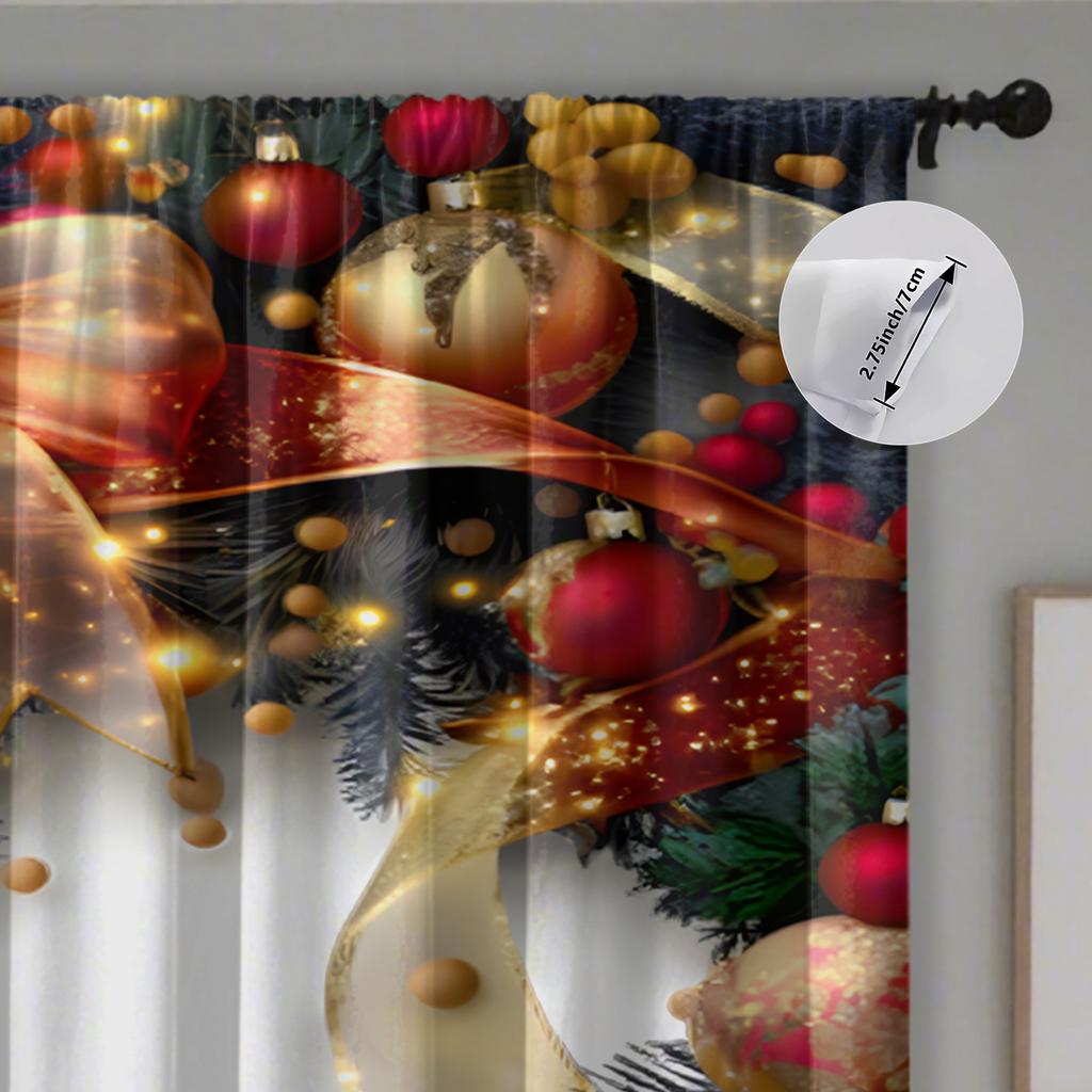 Festive Christmas Curtains Polyester Fabric Bedroom Living Room Office Includes Hanging Tiebacks Chr Made Of Machine Washable Area Decor