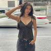 Women Polka Dot Lace Trim Camisole V Neck Spaghetti Strap Casual Solid Color Cropped Top