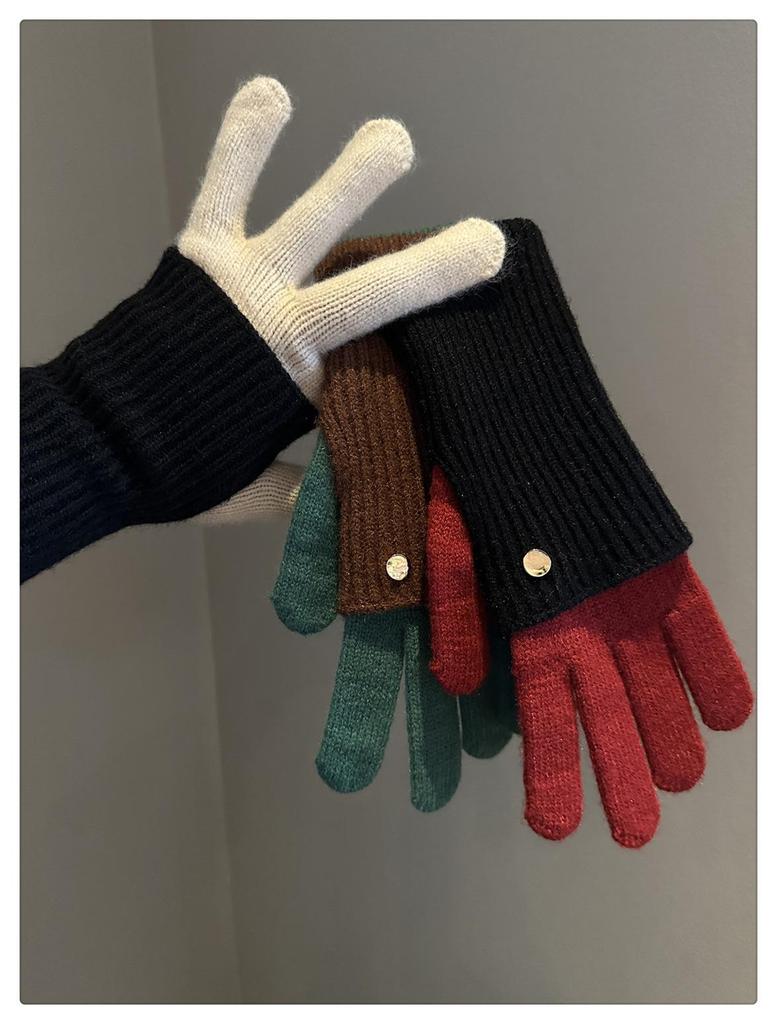 Melaleuca Women's Dual-Use Touchscreen Wool Gloves, Winter Color Block, Fingerless and Full Finger, Ideal for Riding and Students