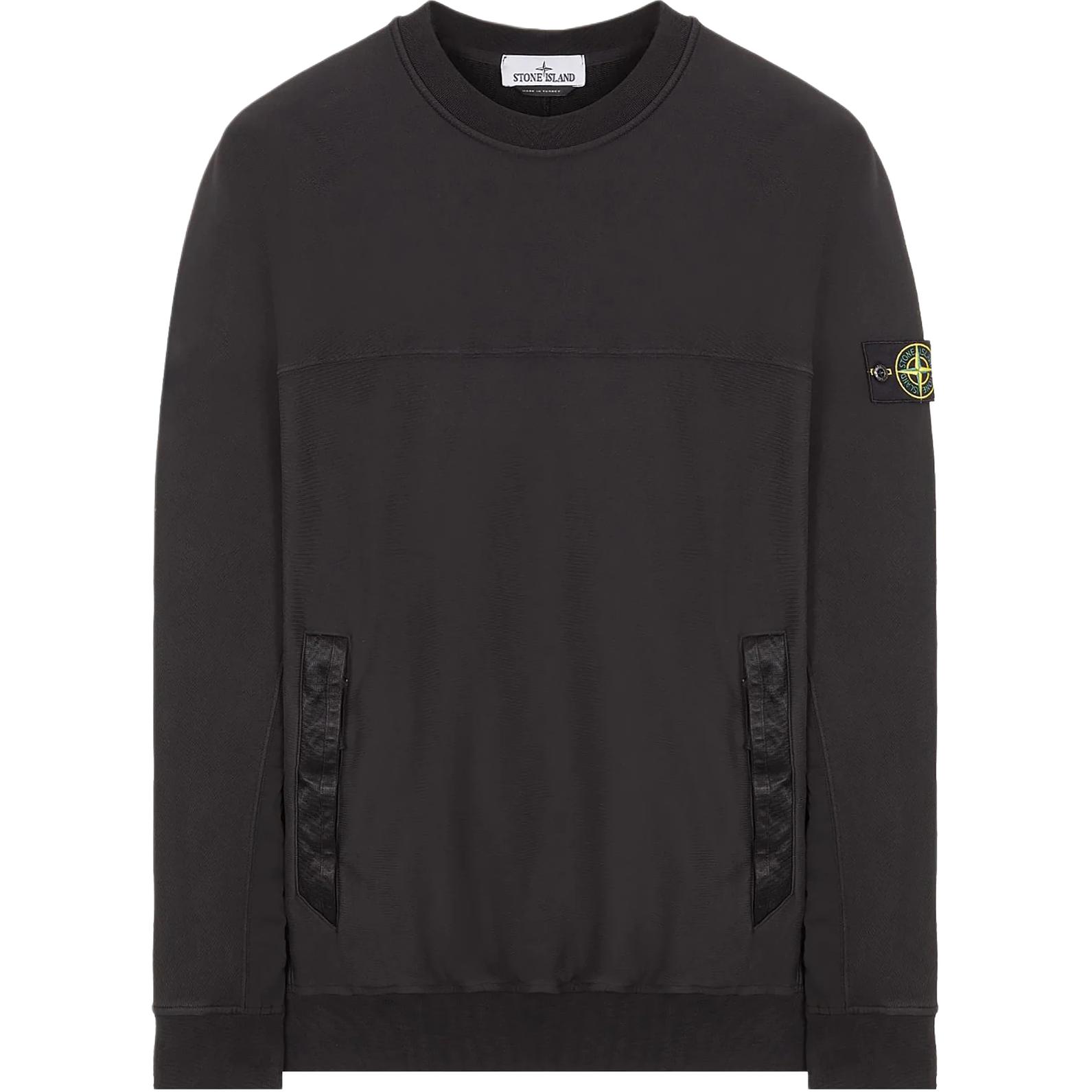 

Stone Island Solid Color Logo Patch Side Pocket Crew Neck Long Sleeve Sweatshirt Men sweatshirt Black 801560154-V0029 XL