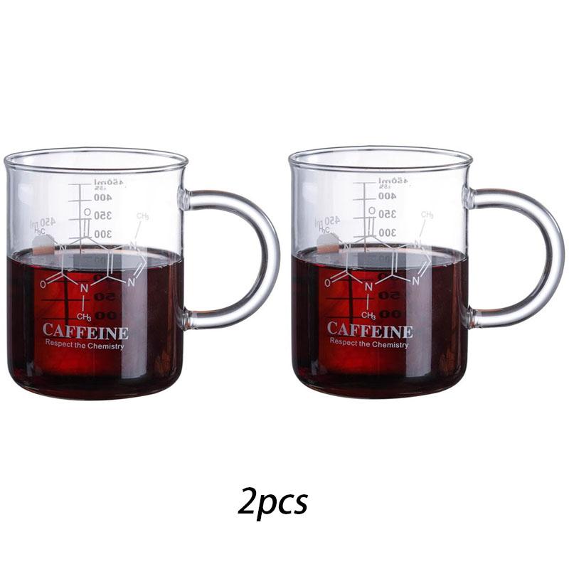 YWDL Nový kofeinový kádinkový hrnek Odměrný kádinkový hrnek s uchem Borosilikátové sklo Šálek Šálek