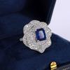Blue Square Diamond Flower Design Adjustable Ring Light Luxury Shiny AAAA Full Diamond High Sense Women's Jewelry