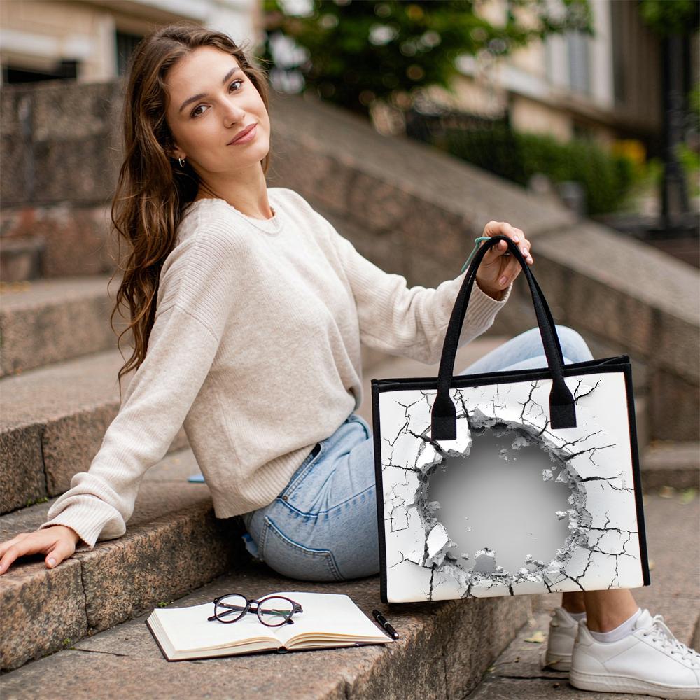 Creative Crack Pattern Tote Bag Large Capacity Casual Handbag for Daily Shopping Travel Commute