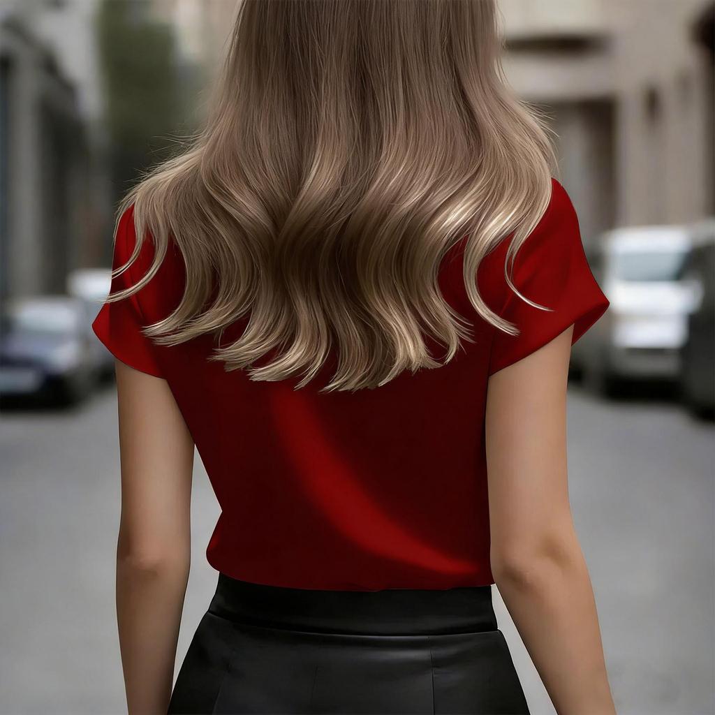 2025 Fashionable Women's Satin Drape French Style Short Sleeve Shirt