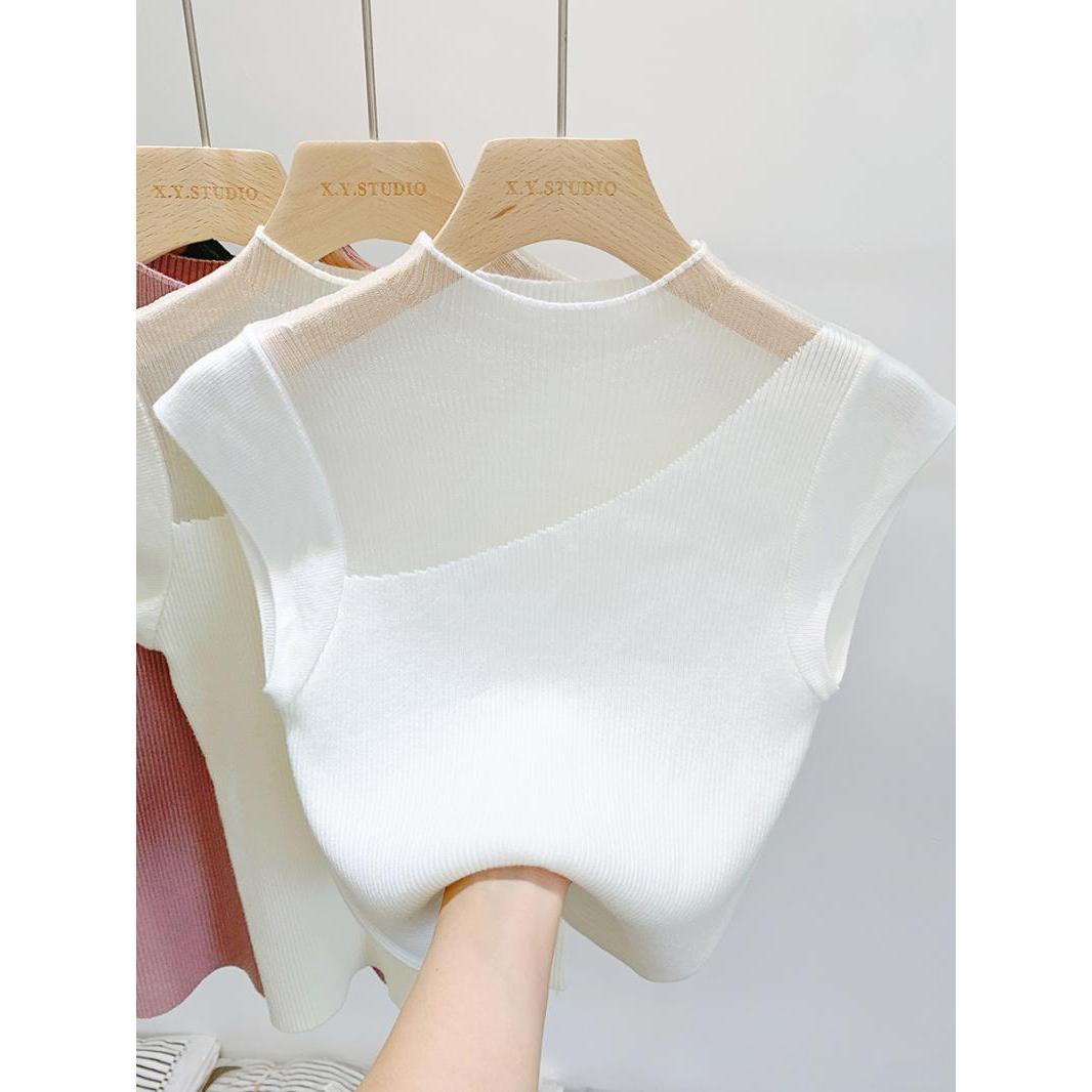 

Elegant Designed Camisole Tank Top Women s Summer Outer Wear Knitted Base Layer Cropped Sleeveless Short Top T shirt S білий