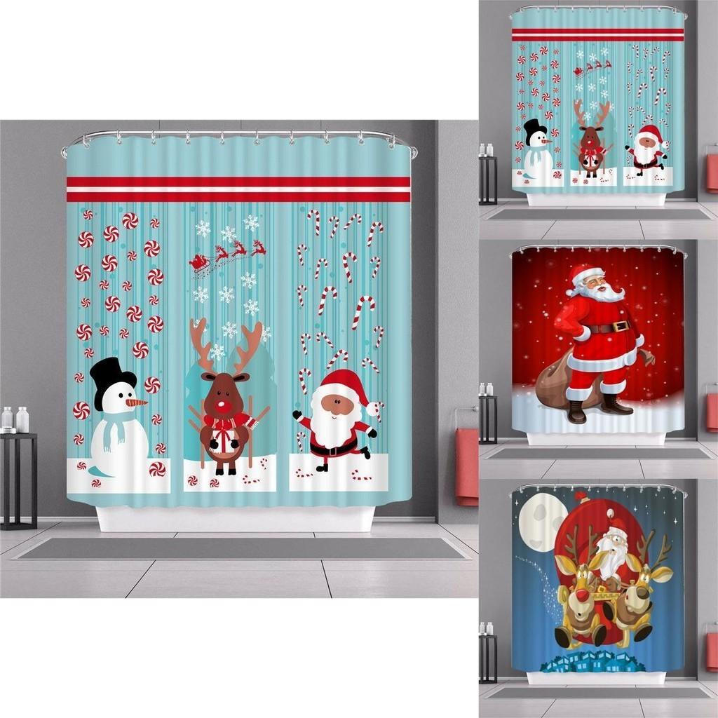 Santa Claus Christmas Shower Curtain With Hooks Waterproof And Durable