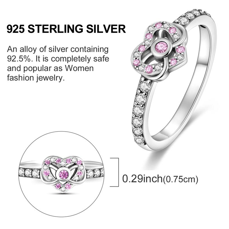 Original Damen Silberringe Funkelnder Rosa Herz Zirkonia Ring für Damen Mädchen Verlobungsschmuck Jahrestag Geschenk