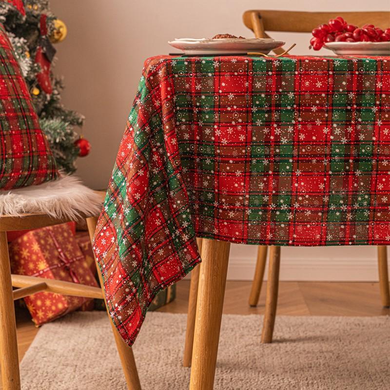 Christmas Snowflake Plaid Tablecloth Rectangular Decorative Fabric Table Cover Dining Coffee