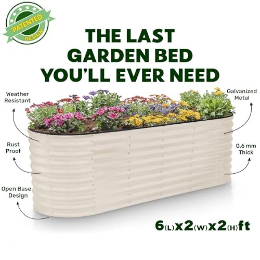 Galvanized Raised Garden Beds Outdoor 6×2×2 Ft Planter for Gardening Vegetables Flowers Large Metal Garden Box White Patented T