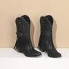 European and American Ethnic Style Square Head Fringed Fashion Boots Women's New Thick Heel Sleeve Fashion Western Cowboy Boots