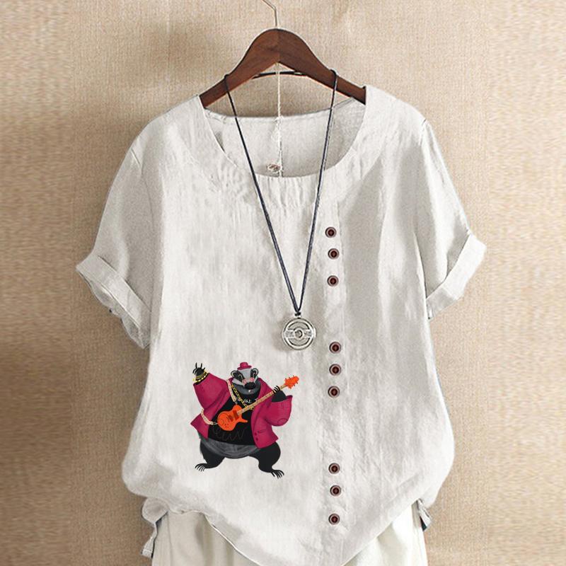 

Женская модная фиолетовая футболка с принтом мыши и короткими рукавами, свободная хлопковая рубашка, повседневная свободная летняя блузка, топы больших размеров 5XL белый