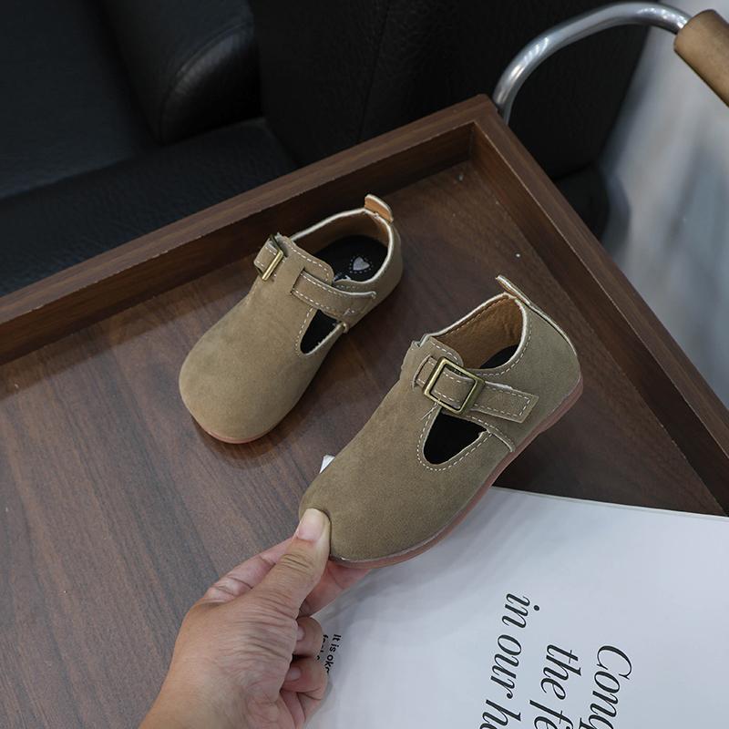 Children's Leather Shoes New Round-toe Girls' Flat Shoes Fashion Causal Kids Hollow-out Boys Walking Shoes Solid Color Non-slip