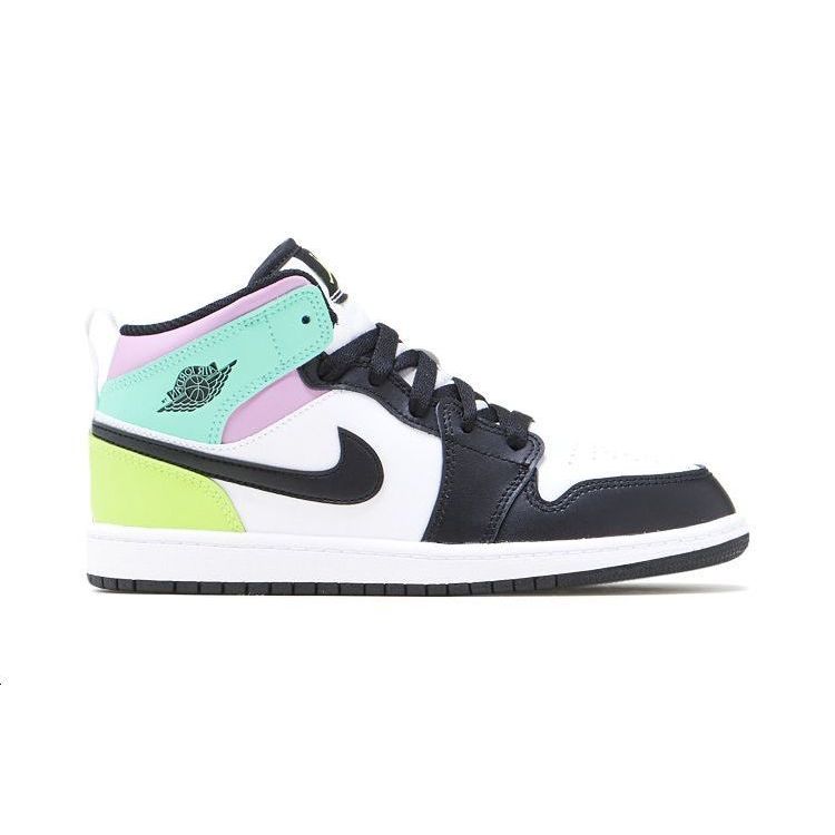 Zapatillas Air Jordan 1 Mid PS Pastel para Niños Blanco Negro Voltio 640734-175