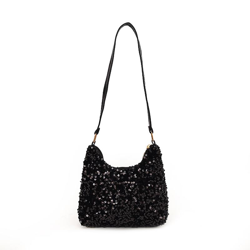 Fashion Women's Sequin Decorated Hobo Bag Black/Silver for Parties Daily Outings Stylish Compact Trendy Evening Bag