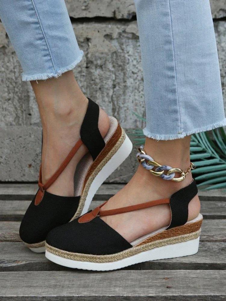 Damskie Baotou sandały na koturnie obuwie Plus rozmiar platforma letnie Falts Walking buty materiałowe Sandalias De Mujer