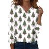 Women's Fashion Casual H Printed V-Neck Long Sleeve Decorative Button T-Shirt Tops