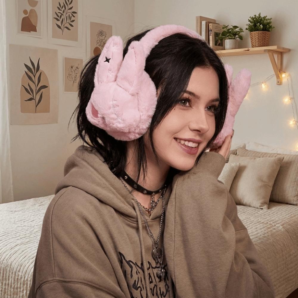Plush Bunny Winter Ear Warmers Soft Fluffy Fuzzy Ear Protection Cozy Wounded Rabbit Earmuffs Gift