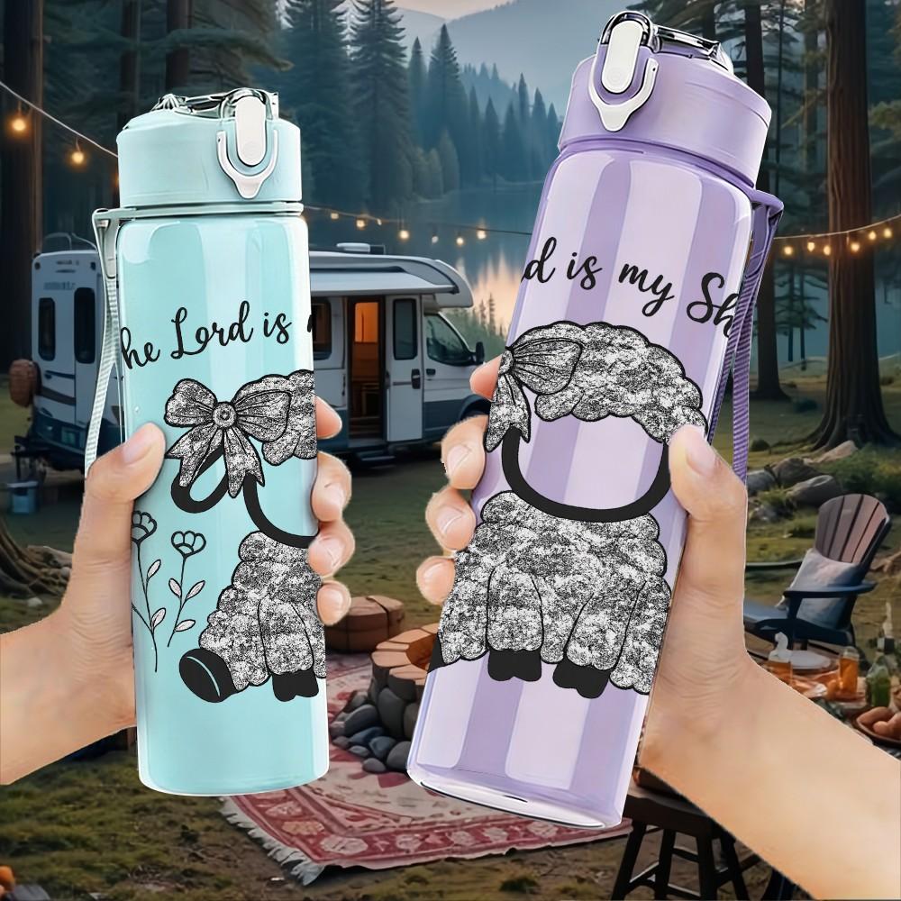 1PC Lamb Quote Text Art 750ml Color Plastic Sports Water Bottle Leakproof Flip Straw Lid Suitable for Sports Office Home Use