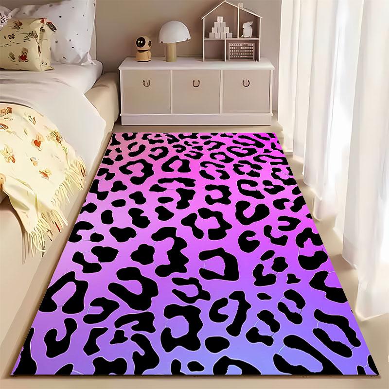 Leopard Print Pink Gradient Carpet suitable as a non-slip mat for the living room or bedroom sofa