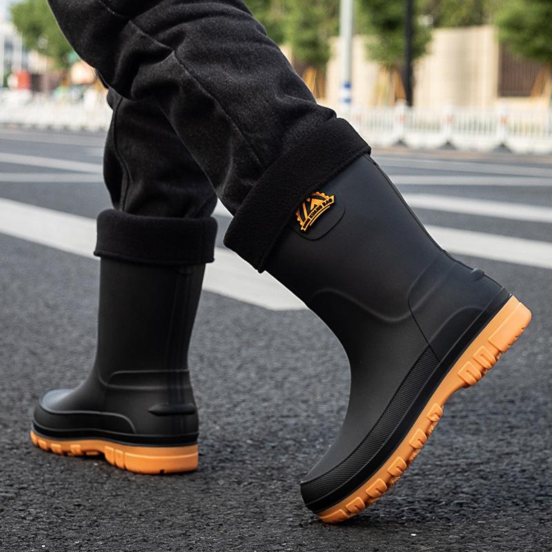 High tube rain shoes for men  high tube rain 2025 boots  autumn and winter cotton car wash work rubber shoes 39