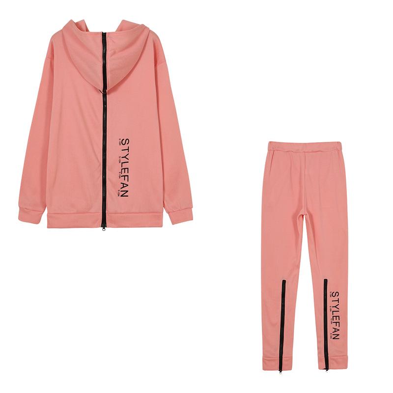 Europäisches & Amerikanisches Mode Damen Locker Buchstaben Druck Reißverschluss Sweatshirt & Hose Set