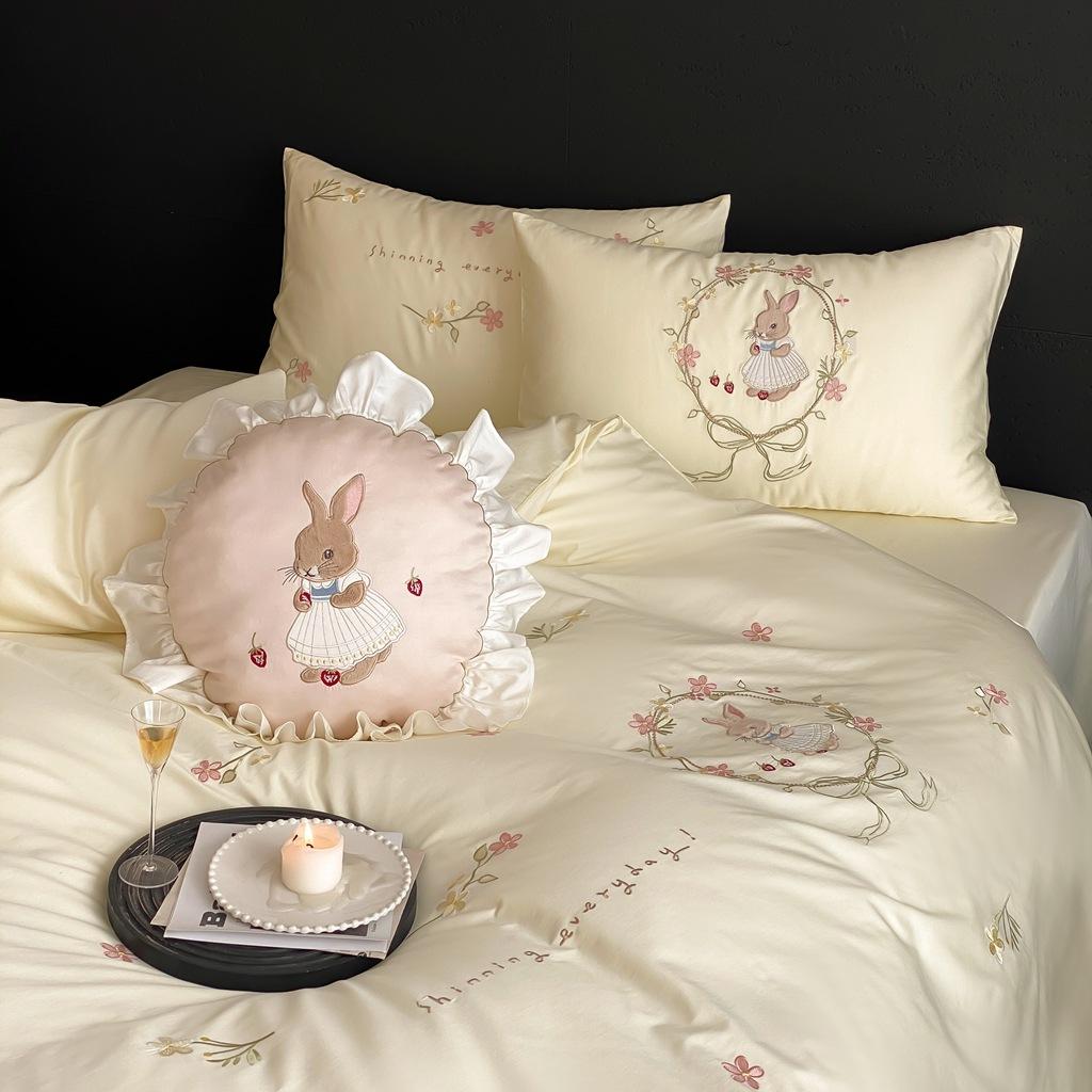 

Blue/Pink/Yellow, Cute rabbit Garden, Rabbit Embroidery, Four-Piece Set, Suitable for 1.8m Bed 1.8m bed жёлтый