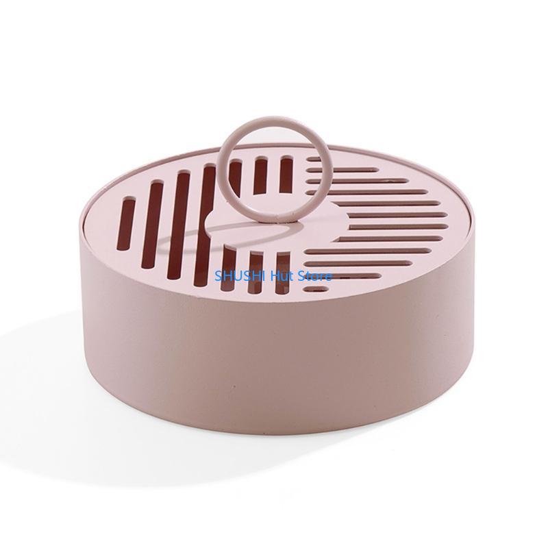 

for Creative Metal Coil Holder Box with Lid Handle Portable Hollow Out Iron Round Fireproof Incense for D57B розовый