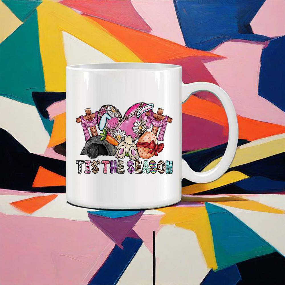 Easter Symbol Mug Hand-painted Egg Water Mug Colorful Rabbit Coffee Cups Shake Cotton Tail Cute Gift School Office Ceramic Mugs