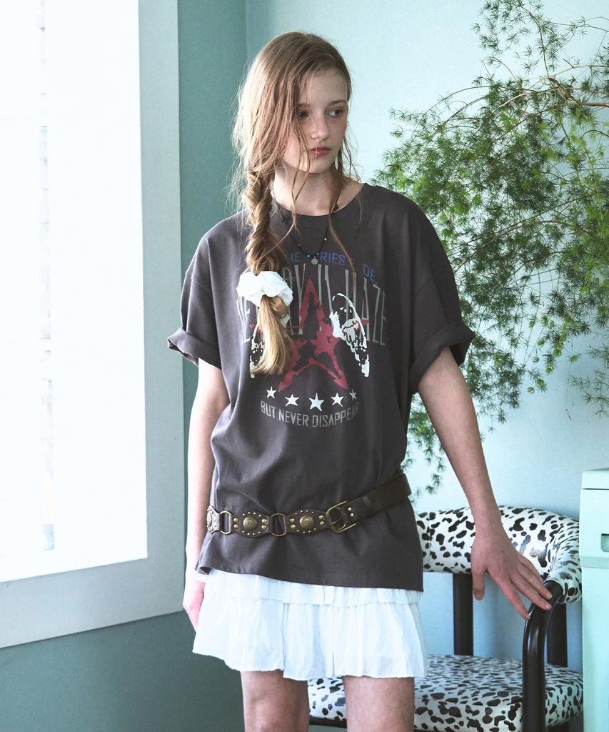 Ledeoli Emblem Star Oversized Short Sleeve T-Shirt [Charcoal]