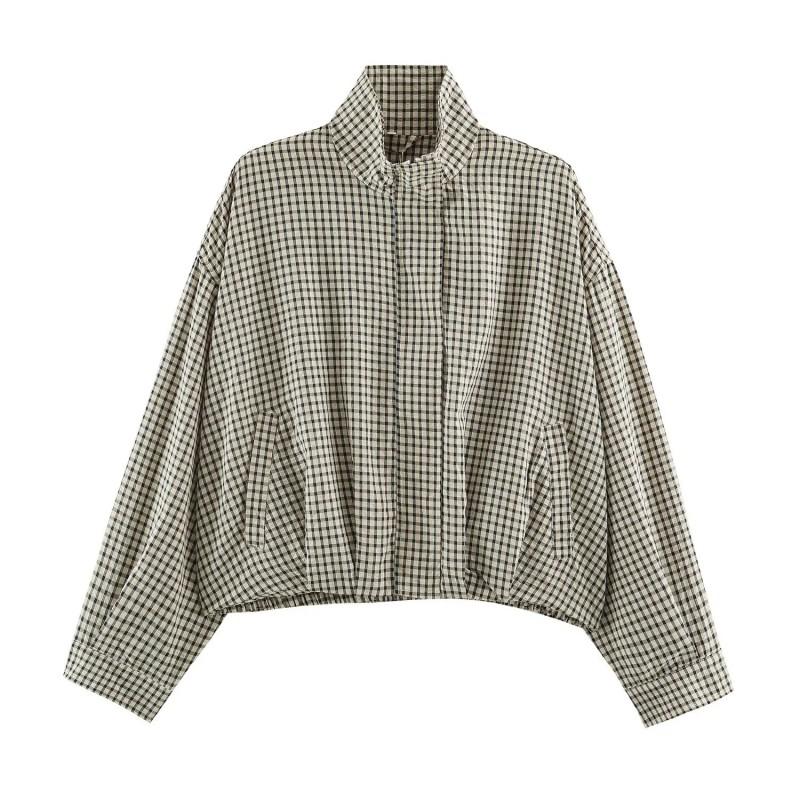 Womens Plaid Pilot Jacket Loose Fit Casual Top Everyday Wear