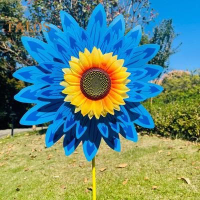 Sunflower Pinwheel 3-Tier Sunflower Garden Wind Spinner Ground Insert Yard Decor Windmill for Patio Lawn Decoration