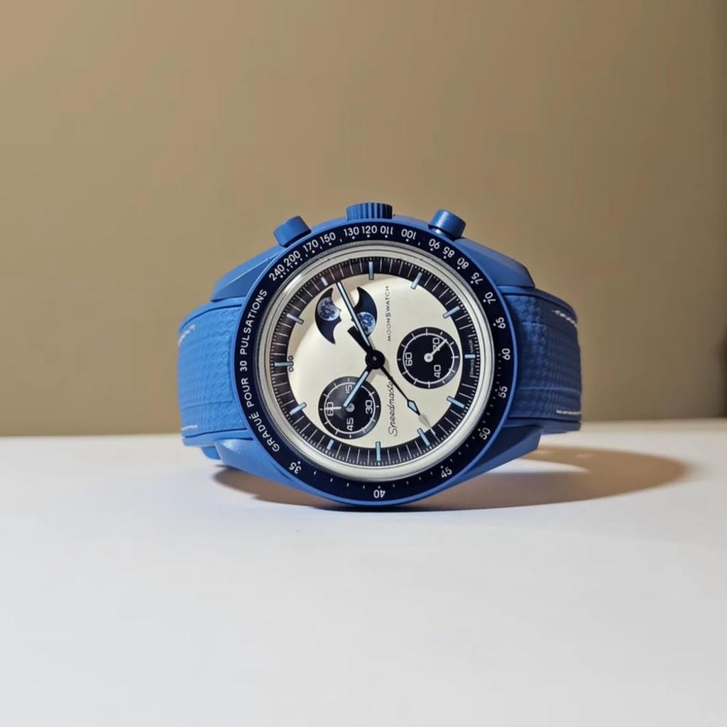 Jumpsunfun 20mm Watch Band for Omega and Silicone Strap with Quick Release Replacement Dark Blue with White Stitching X, Swatch, Speedmaster,