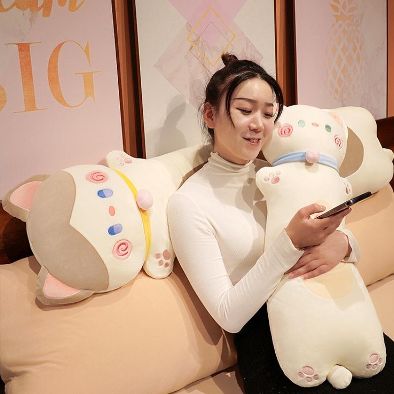 Long Cat Plush Body Pillow Kawaii Cartoon Cat Sleeping Back Cushion Cute Sofa Bedroom Decorative Body Pillow Stuffed Doll Decor