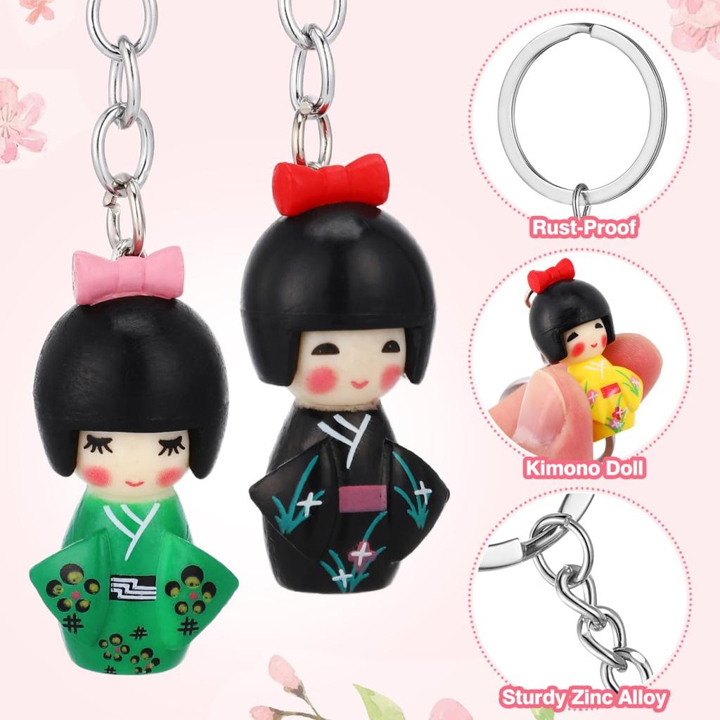 HOLIDYOYO 6-teilige traditionelle Kimono-Puppen Schlüsselanhänger, Niedliche Zinklegierung, Langlebig, Leicht und Kompakt, Perfekt als japanisches Souvenir (Zufällige Farbe)