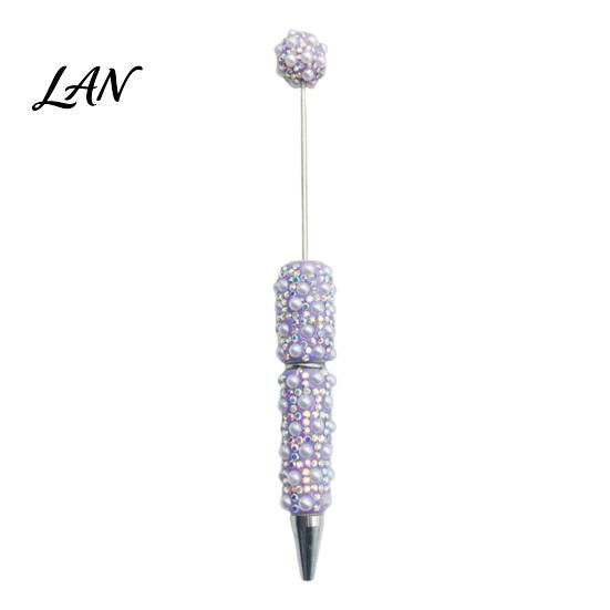 Customizable Beadable Pen DIY Pen, Rhinestone Faux Pearl Ballpoint Fancy Glitter Decorated for Crafting, Student Stationery Office Writing Tools