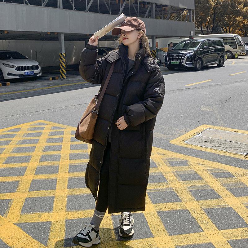 

Winter Student Loose Large Size Over Knee Long Hooded Stand-Up Collar Bread Clothing Cotton Jacket Women S чёрный