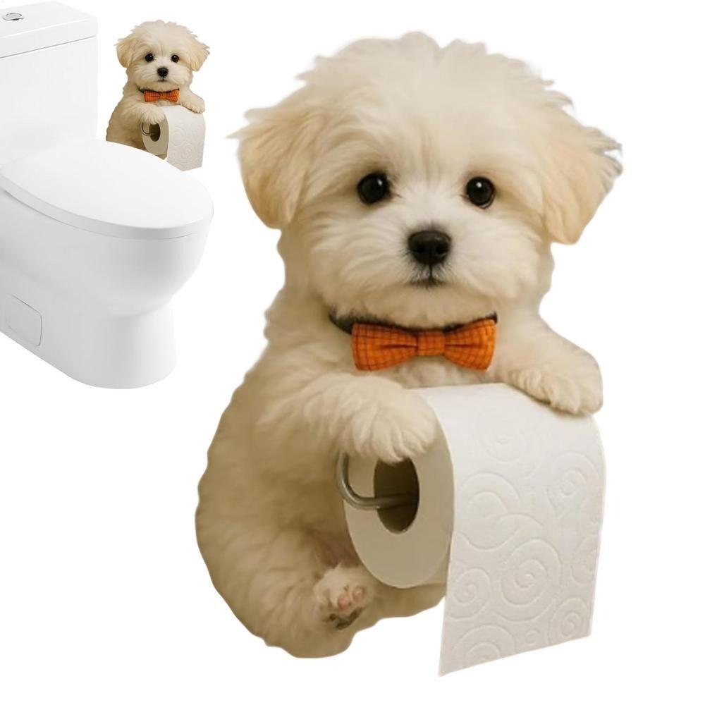 Resin Dog Toilet Paper Holder Decorative Space Saving Roll Paper Organizer 3D Dog Shape Multifunctional