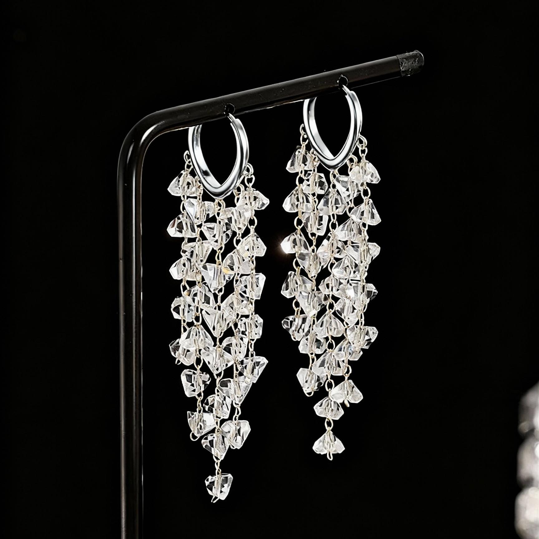 

Light Luxury Irregular Crystal Tassel Drop Earrings for Women Temperament Long Dangle Earring Party Daily Wedding Jewelry Gift
