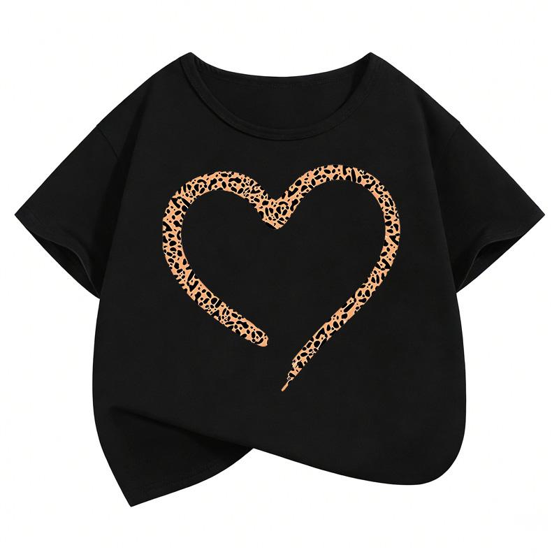 T-shirts Mode Imprimé Léopard Cœur d'Amour Y2k Enfants T-shirt Garçons Filles Été Printemps Haut Décontracté T-shirt