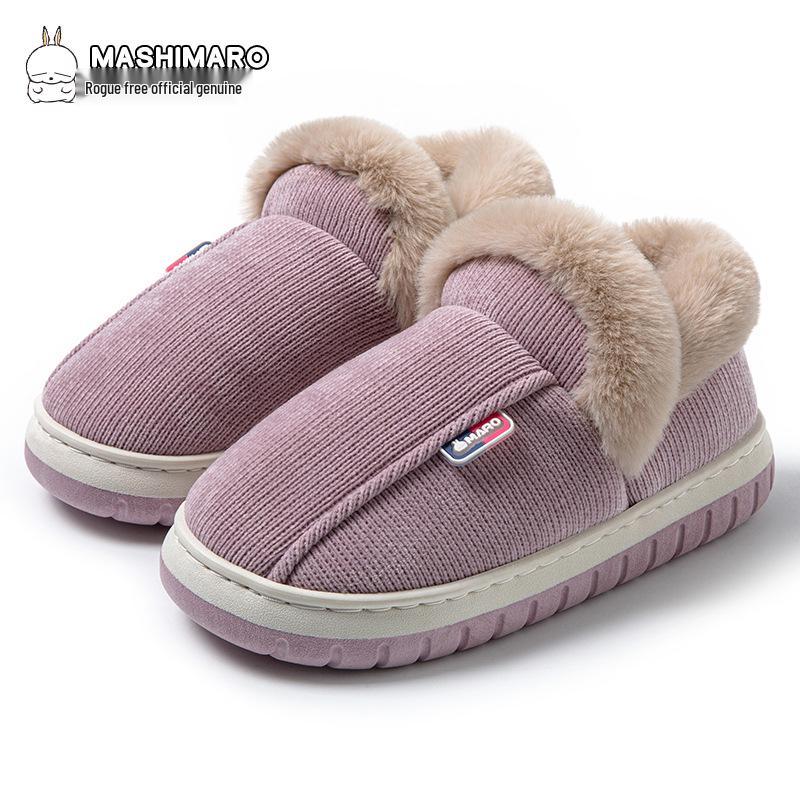 Women's Rogue Rabbit Furry Velvet Wrap-Heel Cotton Slippers - Thick-Soled Cozy Indoor Wear for Autumn and Winter.
