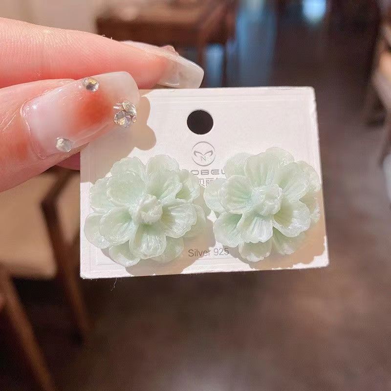 JMXD-Mori Super Immortal Flower Earrings Mint Green Temperament Fresh Earrings Xiaoxiangfeng Camellia Women s Earrings