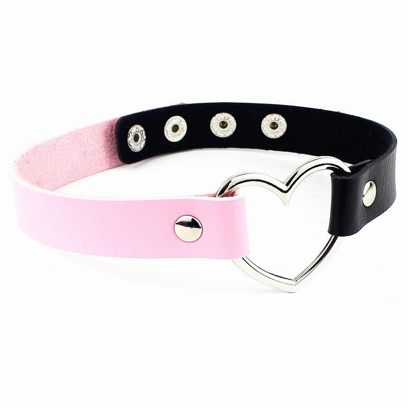 Four-Buckle Harajuku Punk PU Leather Peach Heart Necklace