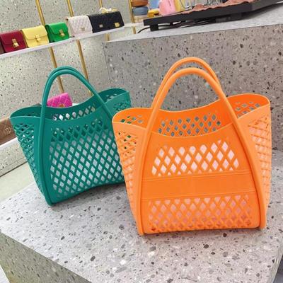 New Female Handheld Bags Fashion Hollow Out Beach Bag Durable Dirt Easy Wash Leisure Multifinonal PVC Jelly Bag Small Square Bag