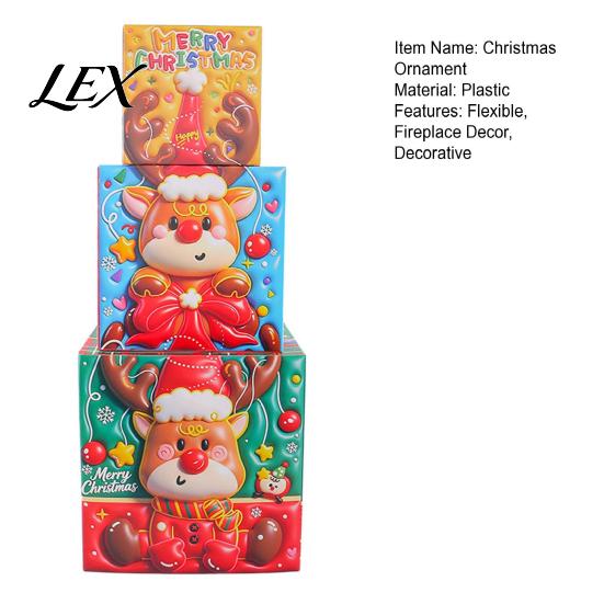 Small Trinket Organizer Boxes 3Pcs Christmas Stackable Gift Box, Layered Cube Plastic with Santa Festive Storage Bins Snowman Reindeer, Tabletop