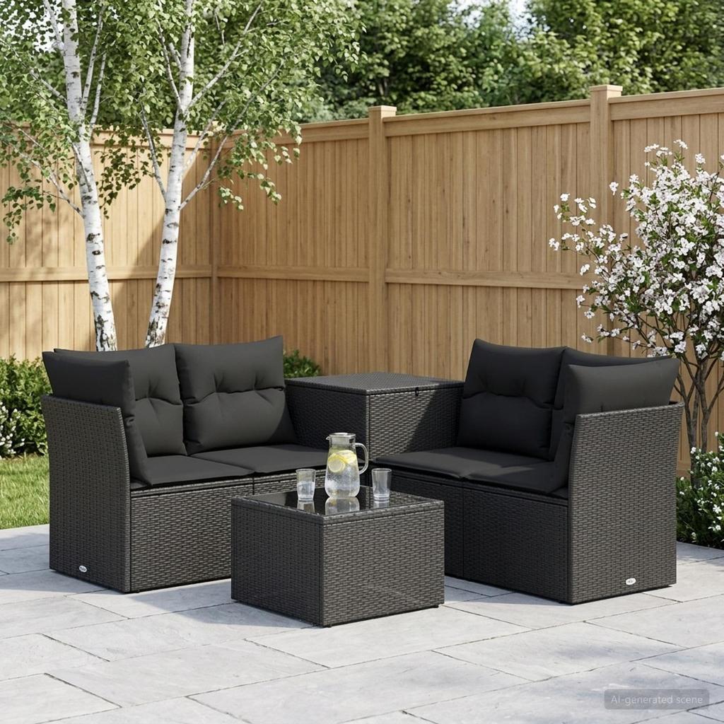 Sofa Set 6 Pieces Black Poly Rattan and Steel