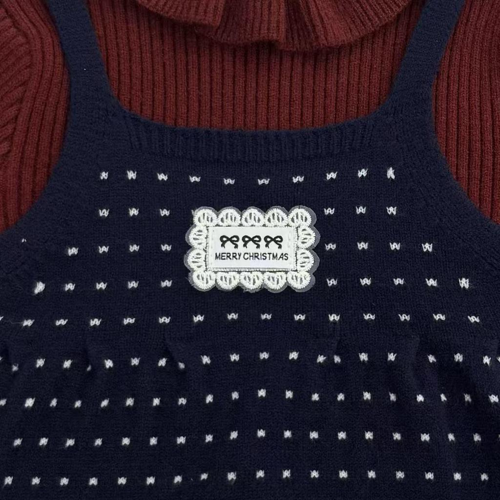 Girls' Autumn/Winter Faux Two-Piece Sweet Knit Sweater with Small Lapel