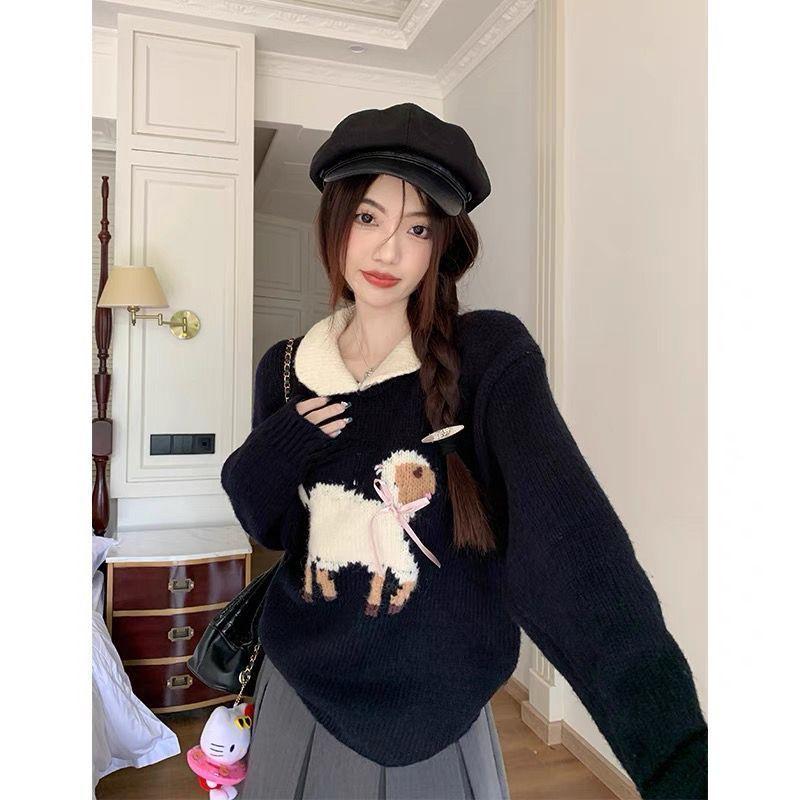 Francouzský niche design, zeštíhlující kontrastní pletený top, nový podzimní svetřík s dlouhým rukávem a lodičkovým výstřihem pro dámské oblečení