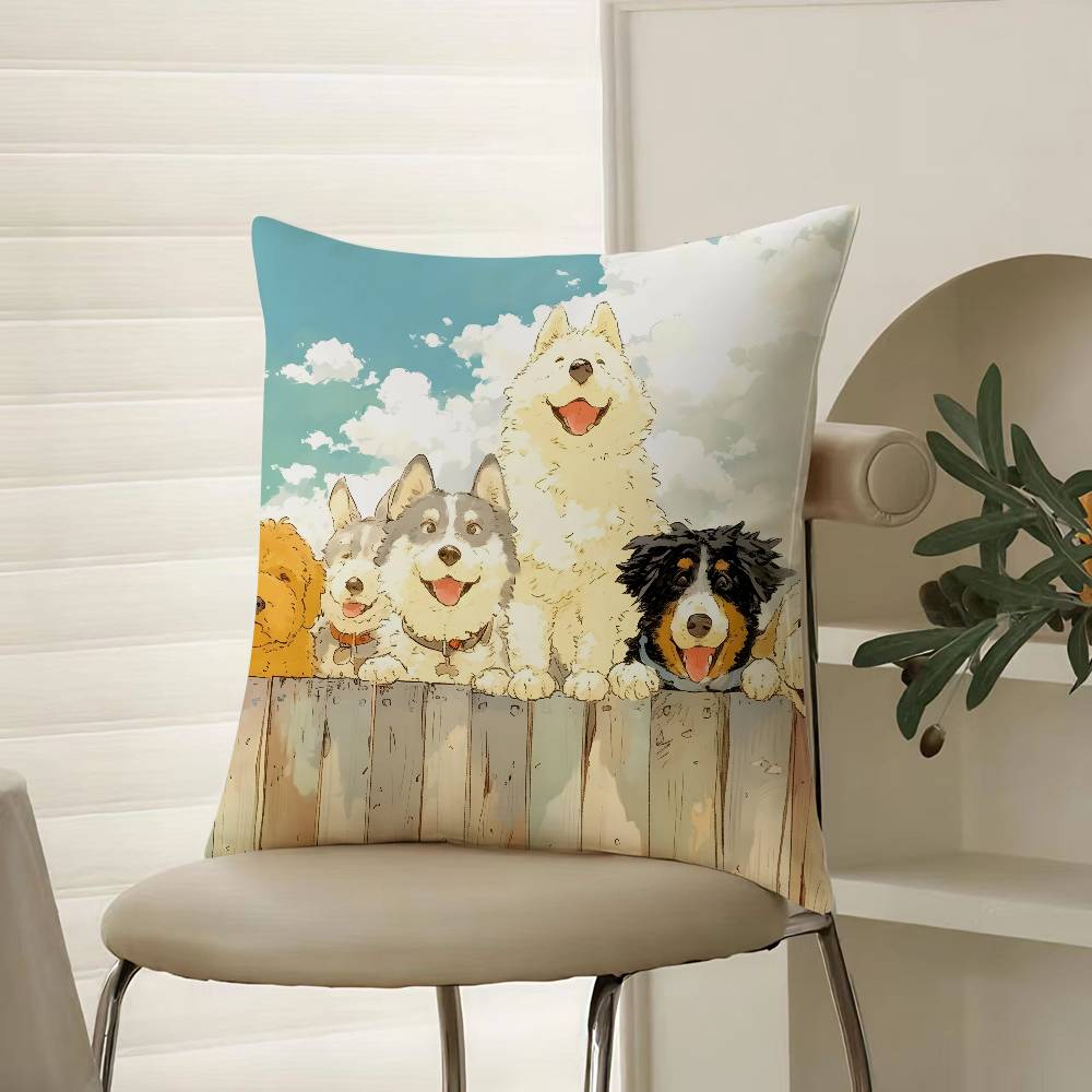 Niedliche Hunde Einladung Spiel Kissenbezug Komfort Sofa Bett Seidig elegant Verdeckter Reißverschluss Dekorative Kissenhülle