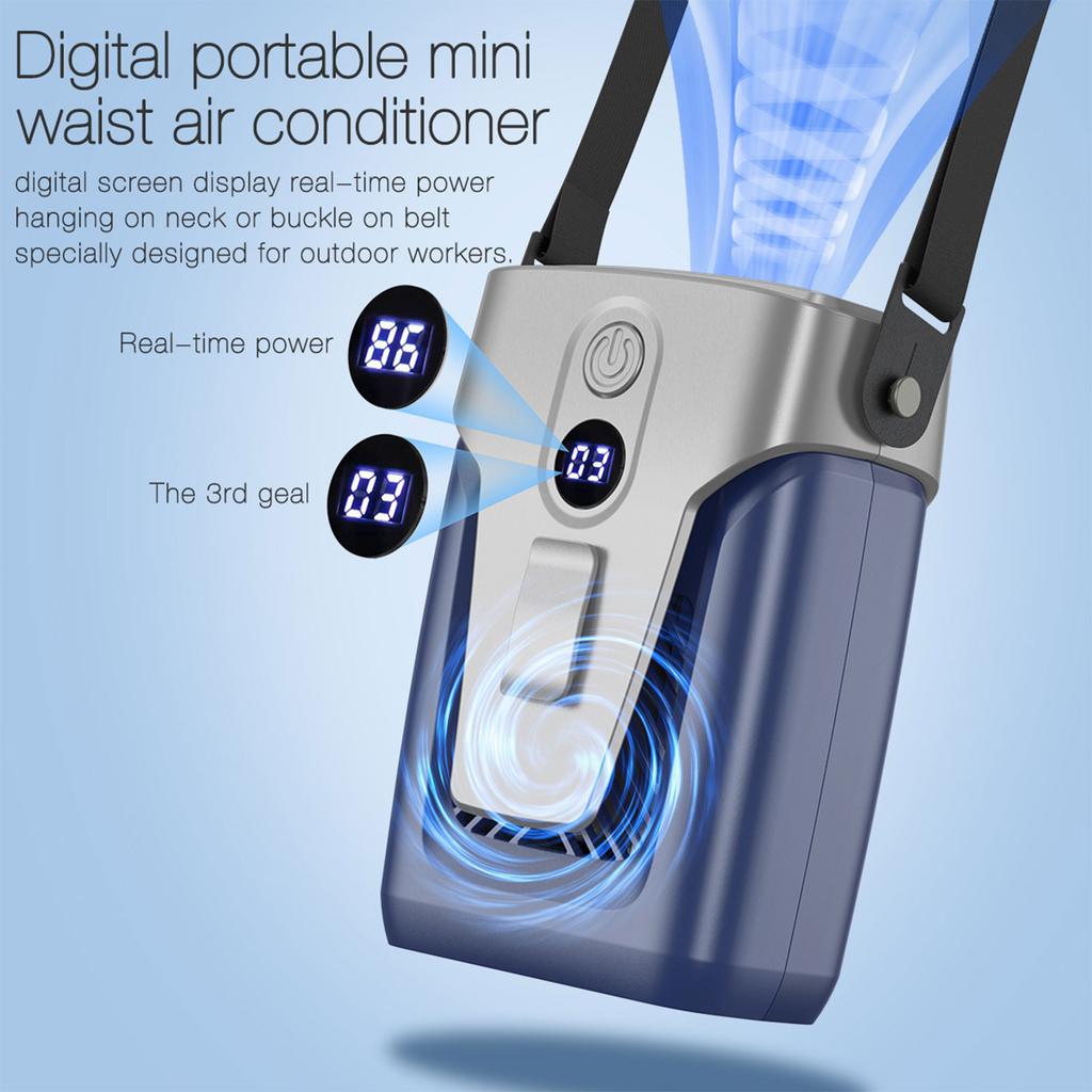 12000mAh Portable Waist Fan USB Rechargeable Air Conditioner Bladeless Mute Hanging Neck Fan Summer Mini Fan for Outdoor