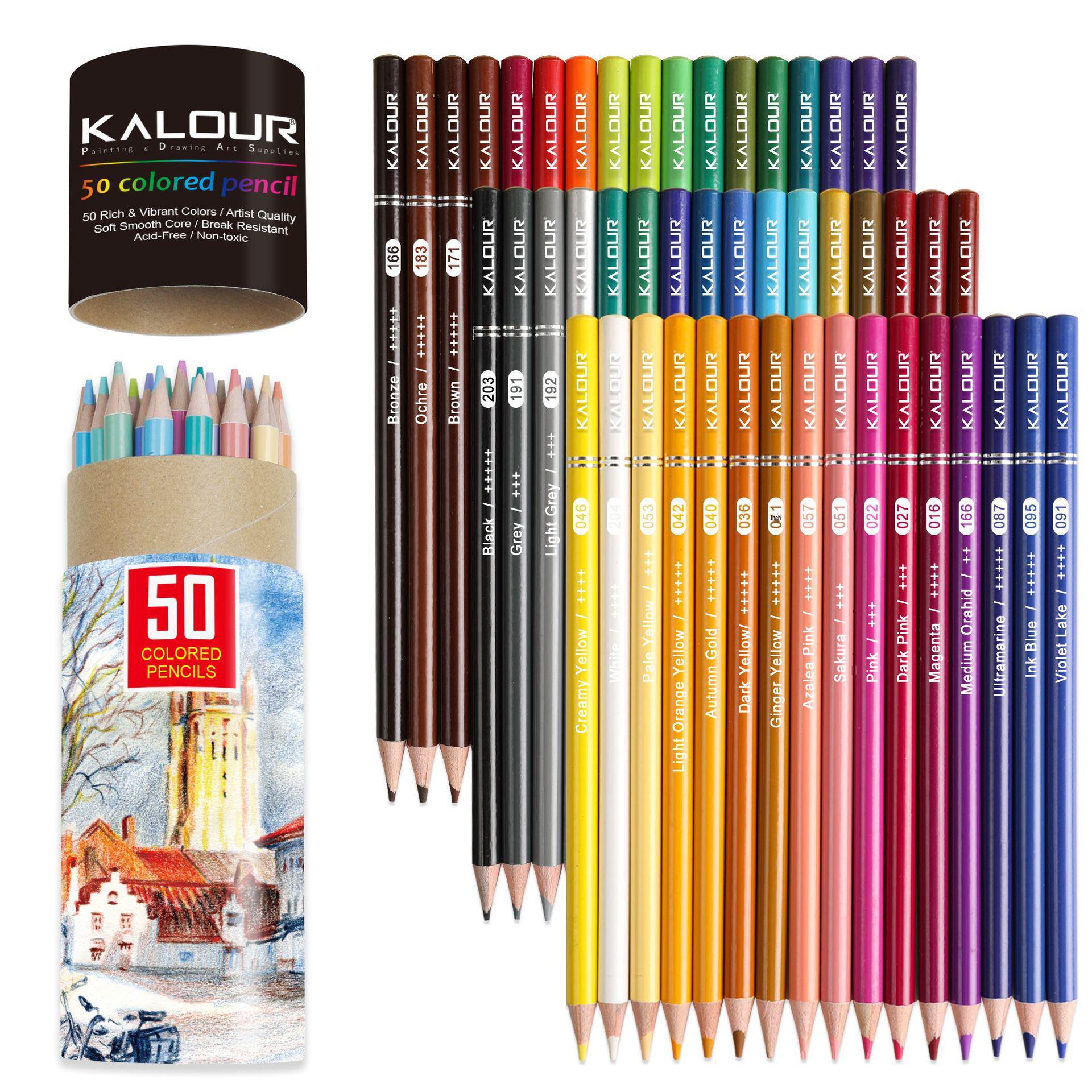 

KALOUR 50-Color Professional Oil-Based Colored Pencils for Drawing and Doodling